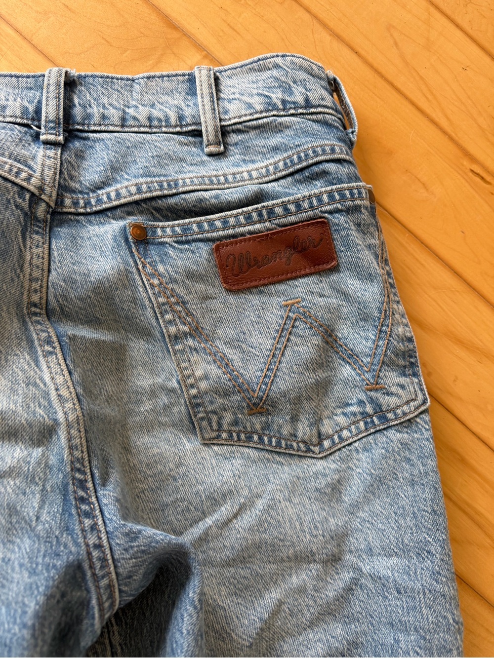 Wrangler Light Blue Denim Jeans with Brown Leather Patch